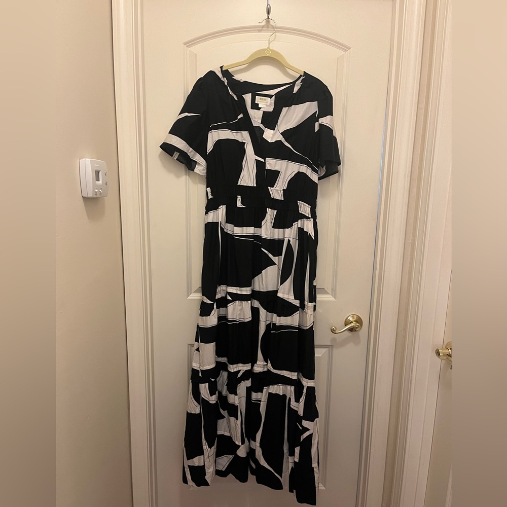 Anthropologie Maeve Somerset midi black and white dress